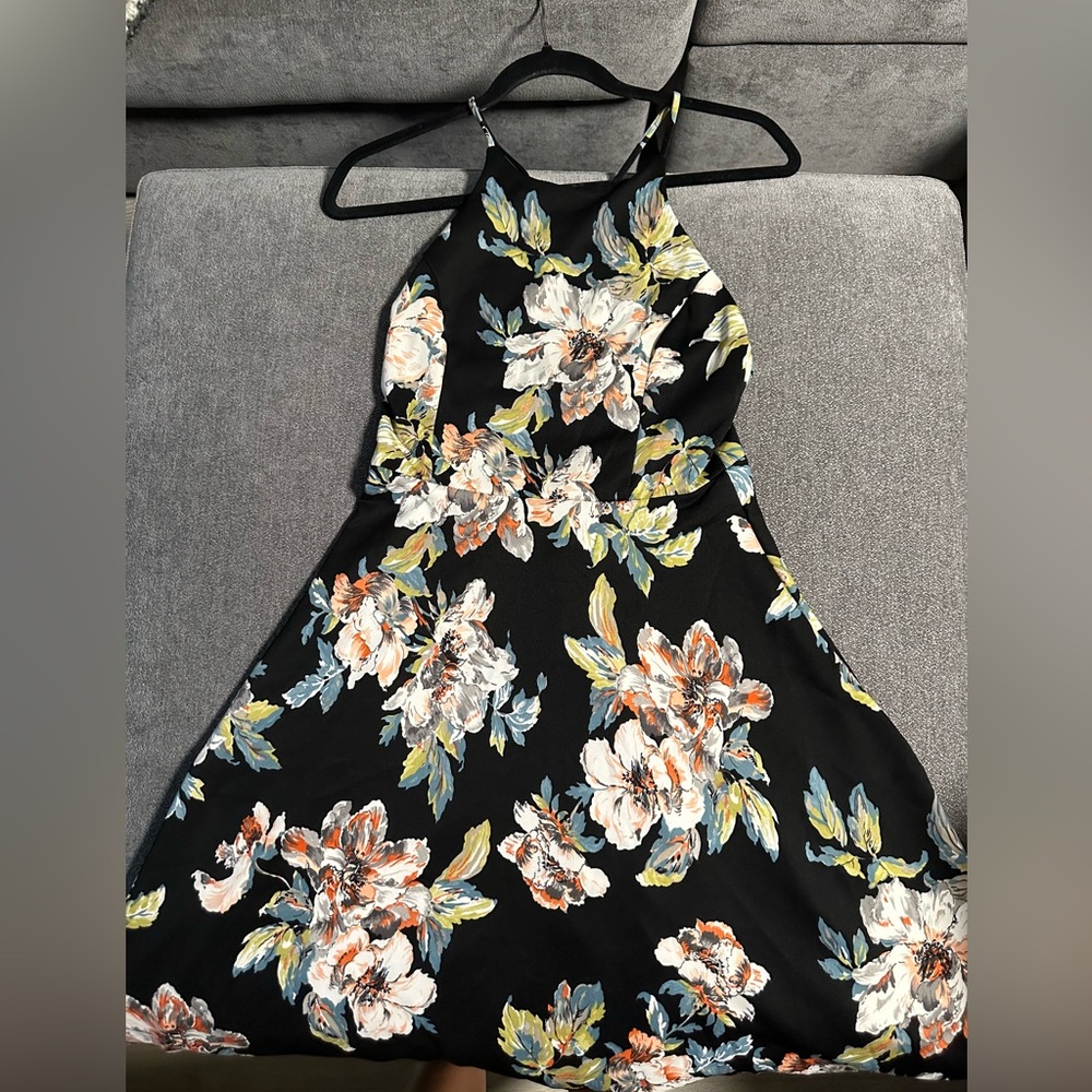 Floral Halter Neck A-Line Dress
